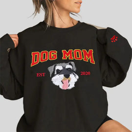 For the Beloved Dog Owners: Embroidered Dog Mom EST Sweatshirt Hoodie with Adorable Pet Face as Memorial Gift