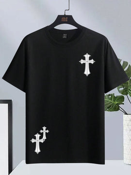Manfinity EMRG Men's Short Sleeve Tee: Cross Graphic Print for Street - Style Appeal, Perfect Boyfriend Gift