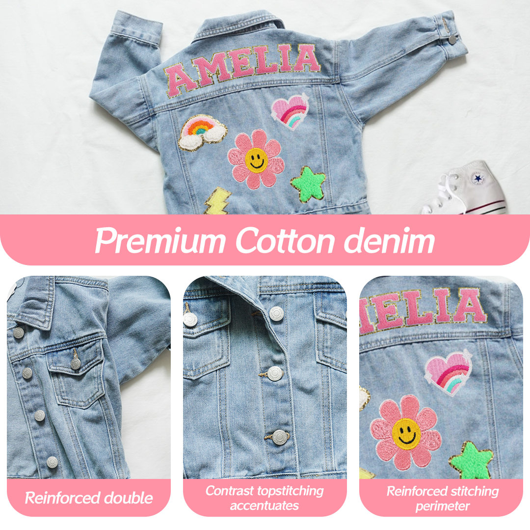 Personalized Kids Denim Jacket with Names | Easter Spring Fashion Outerwear for Toddler Girls & Boys