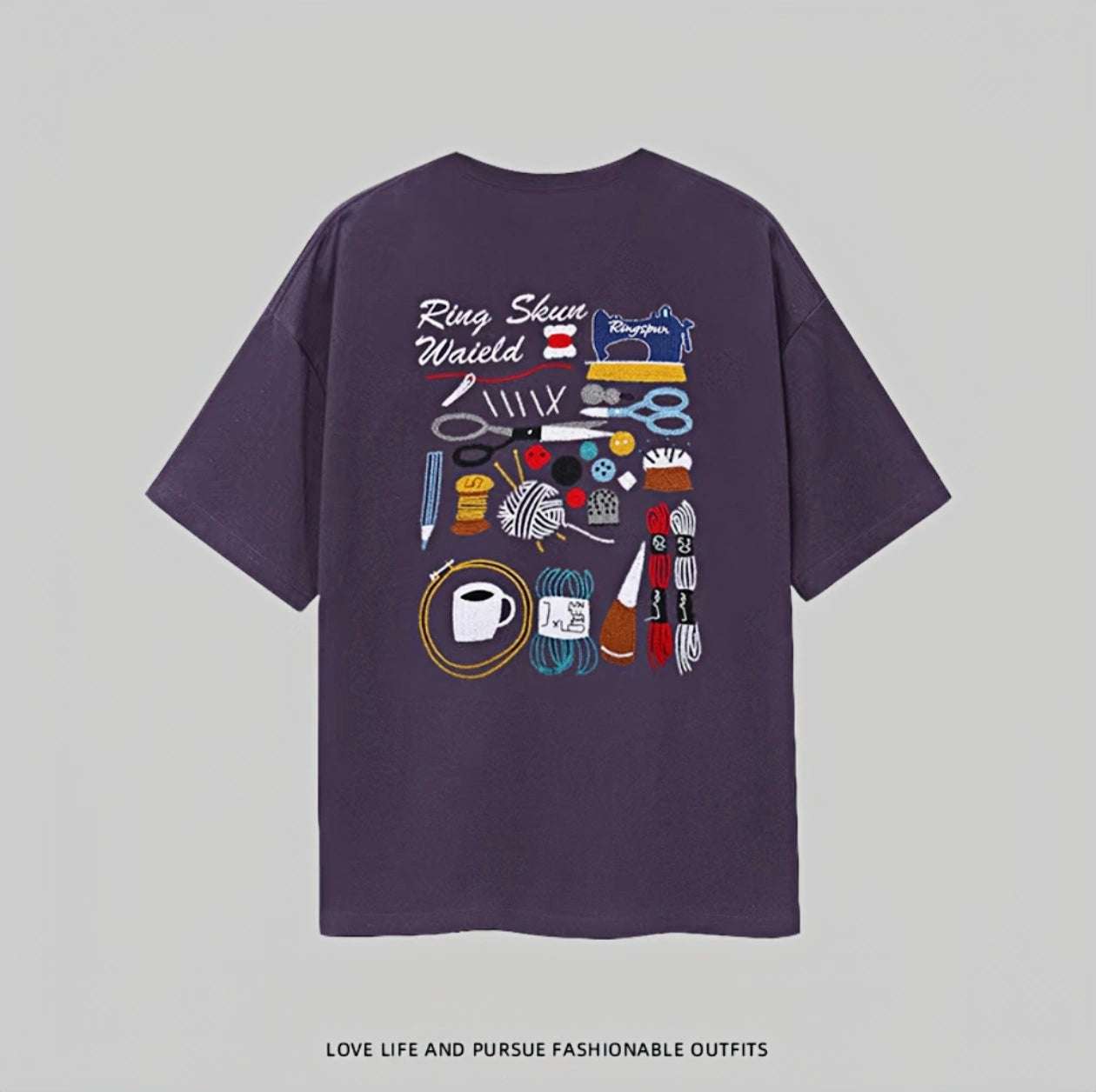 New Arrivals Summer Unisex Loose Short Sleeve:1.3 million - stitch high-quality Heavyweight Pure Cotton Embroidered Fashion T-Shirt