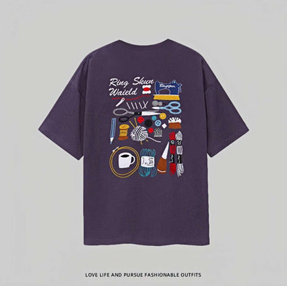 New Arrivals Summer Unisex Loose Short Sleeve:1.3 million - stitch high-quality Heavyweight Pure Cotton Embroidered Fashion T-Shirt