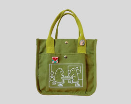 Matcha Canvas Tote Bag with Embroidered Cute Cat Design | Versatile as Lunch Bag, Art Supplies Carrier & Kawaii School Tote for Everyday Use