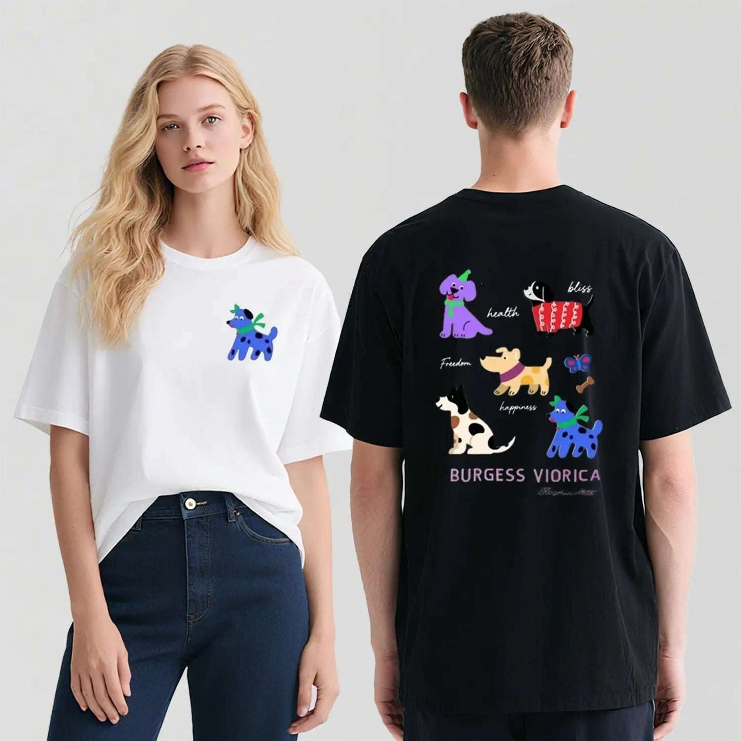 New Arrivals Heavy Embroidery 1.6 Million Stitches - Luminous Colorful Dog 99.99% Long-Staple Cotton 280g Soft Versatile T-Shirt