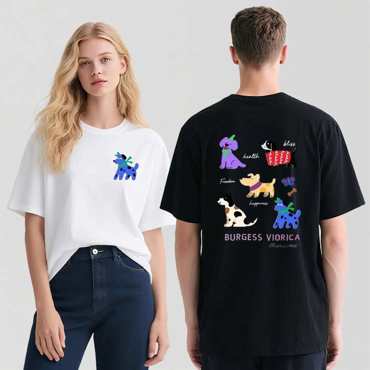 New Arrivals Heavy Embroidery 1.6 Million Stitches - Luminous Colorful Dog 99.99% Long-Staple Cotton 280g Soft Versatile T-Shirt