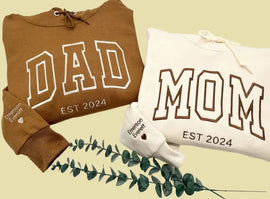 Custom Dad & Mom Embroidered Sweatshirt/Hoodie | Personalized New Parents Gift | Heart & Names on Sleeve