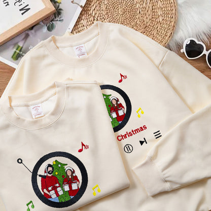 Custom Embroidered Sweatshirt Portrait Music Player Couple Family Gift |  2025 New Arrivals