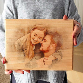 New Arrival: Custom Photo on Wood – Engraved Watercolor - Style Wall Art, a Heartfelt Decor for Home & Cherished Memories