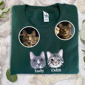 Custom Cat Sweatshirt with Photo Embroidery | Personalized for Cat Moms | Perfect Gift
