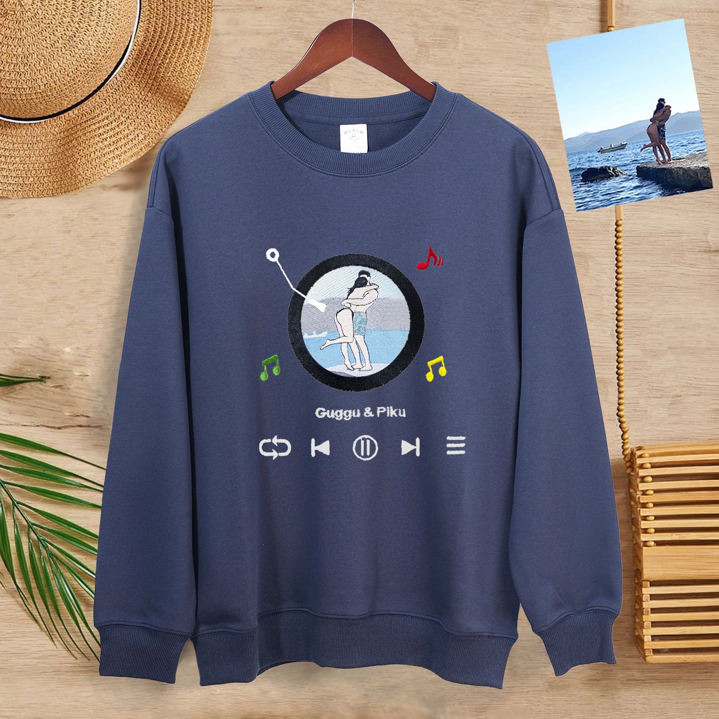 Custom Embroidered Sweatshirt Portrait Music Player Couple Family Gift |  2025 New Arrivals