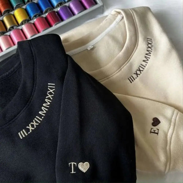Custom Embroidered Roman Numeral Hoodie – Personalized Date Sweatshirt for Couples