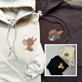 Unleash Your Fun Side: Personalized Couples Hoodies Featuring Cartoon Tom & Mouse Embroidery