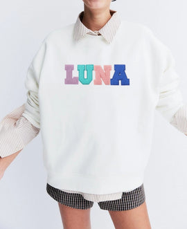 Custom Name Patch Embroidered Sweatshirt – Personalized Crewneck, Unique Gift for All