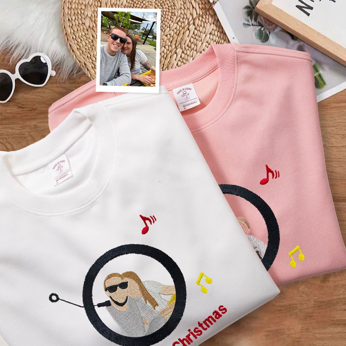 Custom Embroidered Sweatshirt Portrait Music Player Couple Family Gift |  2025 New Arrivals