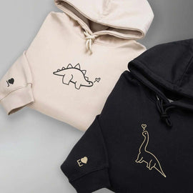 Make a Statement: Custom Dinosaurs Embroidered Matching Set of Couple Sweatshirt Hoodies