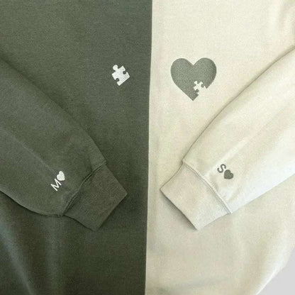 Matching Puzzle Heart Couple Hoodies - Custom Initial Gift