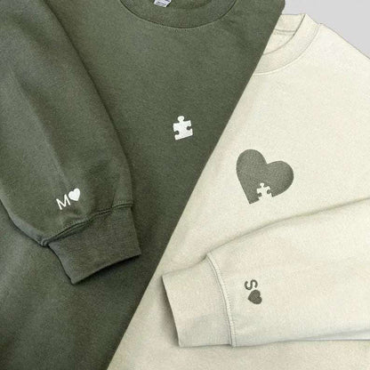 Matching Puzzle Heart Couple Hoodies - Custom Initial Gift