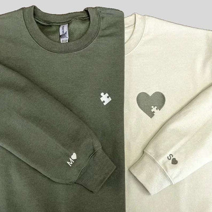 Matching Puzzle Heart Couple Hoodies - Custom Initial Gift