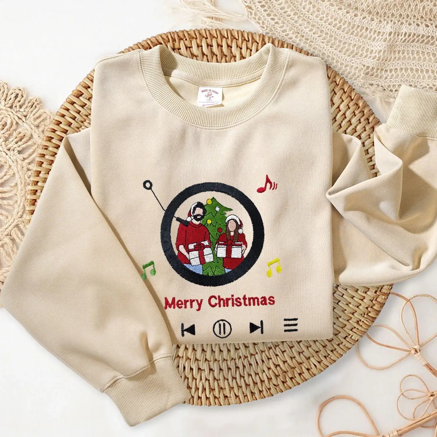 Custom Embroidered Sweatshirt Portrait Music Player Couple Family Gift |  2025 New Arrivals
