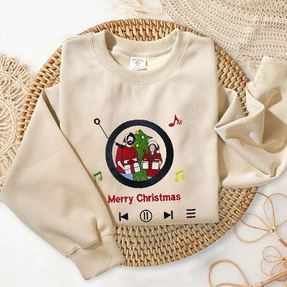 Custom Embroidered Sweatshirt Portrait Music Player Couple Family Gift |  2025 New Arrivals