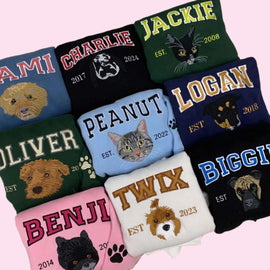Heartwarming Custom Pet Embroidered Sweatshirts: Personalized Dog & Cat Portraits for Devoted Pet Lovers