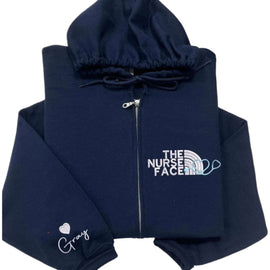 Thoughtful Presents: Custom Embroidered The Nurse Face Zip - Up Hoodies for Graduation and Friends