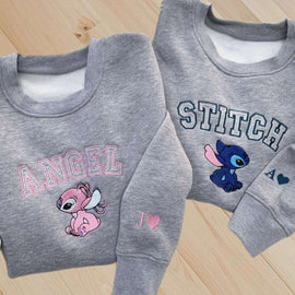 The Ultimate Gift: Personalized Sweatshirt Embroidered with Stitch and Angel for Lovers