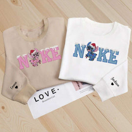 Personalized Sweatshirt with Stitch, Angel & Light String: A Magical Gift for Couples