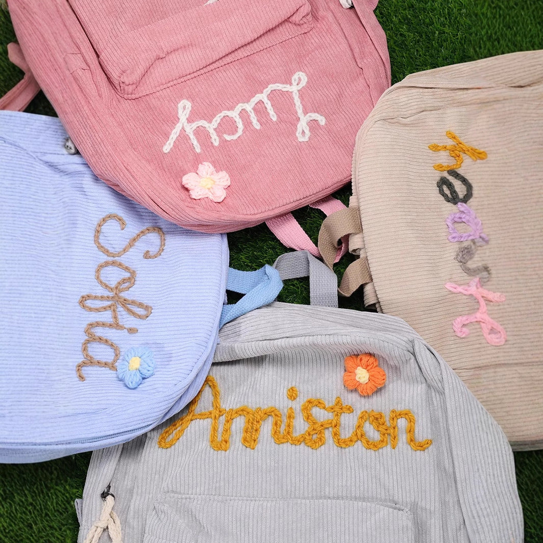Custom Name Corduroy School Backpack