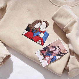 Custom Portrait Embroidery Sweatshirts – Ideal for Couples & Family Gifts
