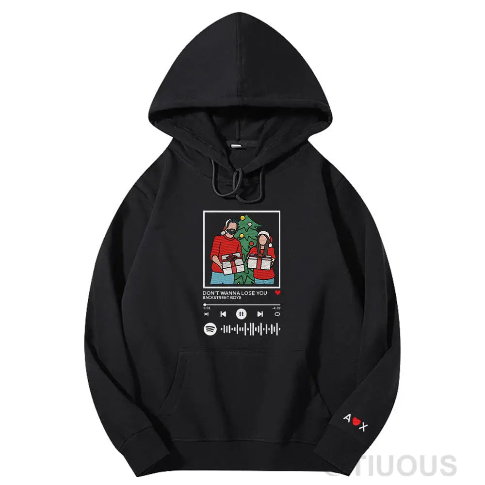 Christmas Special: Customized Couples Music Player Embroidered Hooded Sweatshirts The Best Gift For