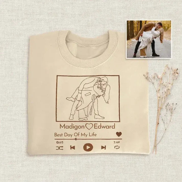 Custom Portrait Sweatshirt with Song | Personalized Embroidered Apparel
