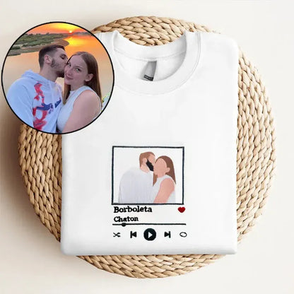 Custom Embroidered Sweatshirts with Music Player for Couples, Best Anniversary Outfits for Couples - Tiuous