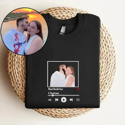 Custom Embroidered Sweatshirts with Music Player for Couples, Best Anniversary Outfits for Couples - Tiuous