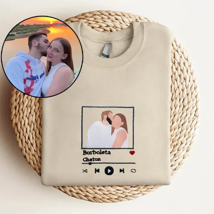 Custom Embroidered Sweatshirts with Music Player for Couples, Best Anniversary Outfits for Couples - Tiuous
