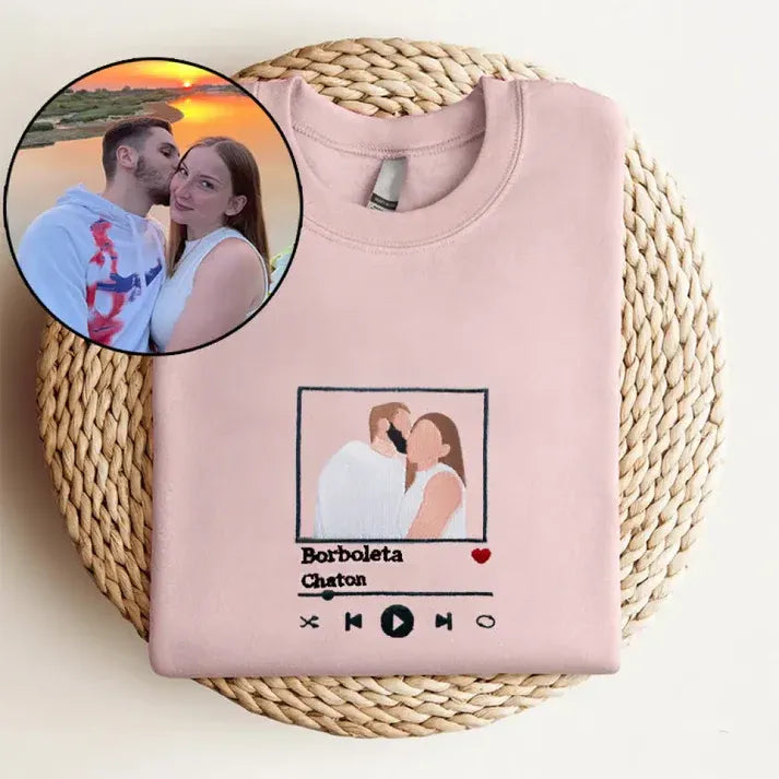 Custom Embroidered Sweatshirts with Music Player for Couples, Best Anniversary Outfits for Couples - Tiuous