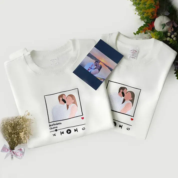 Custom Embroidered Sweatshirts with Music Player for Couples, Best Anniversary Outfits for Couples - Tiuous