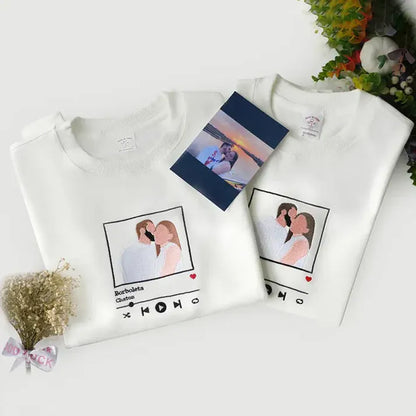 Custom Embroidered Sweatshirts with Music Player for Couples, Best Anniversary Outfits for Couples - Tiuous