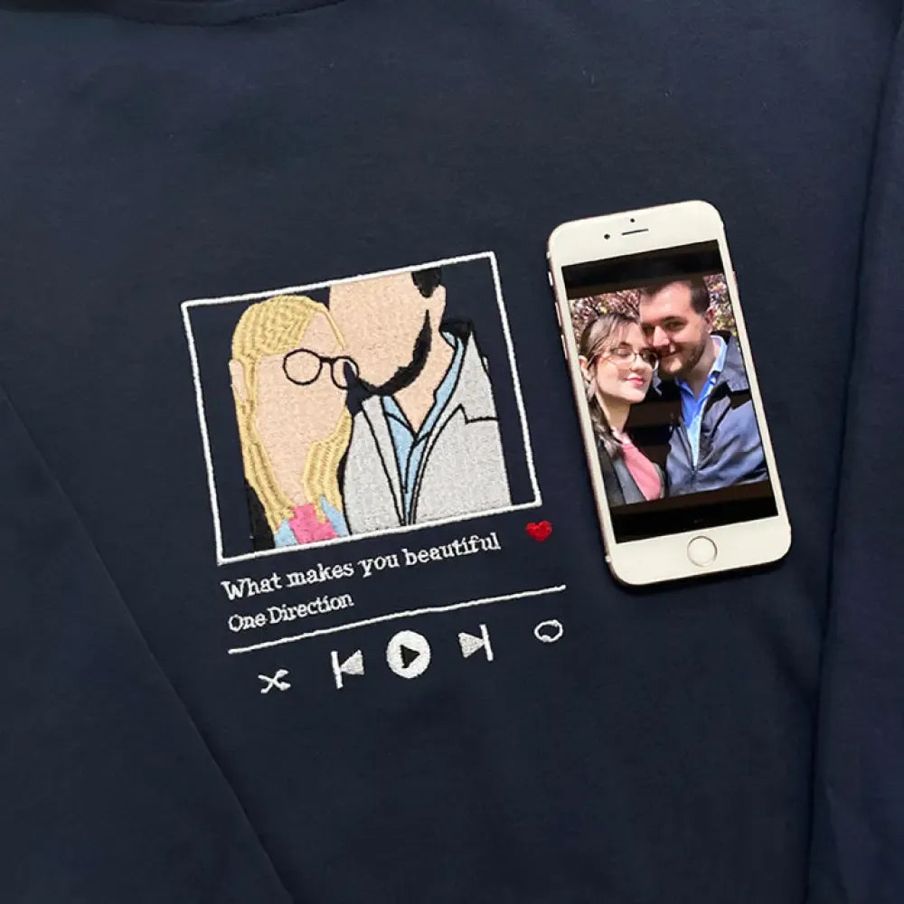 Custom music player couple photo embroidered sweatshirt - Tiuous
