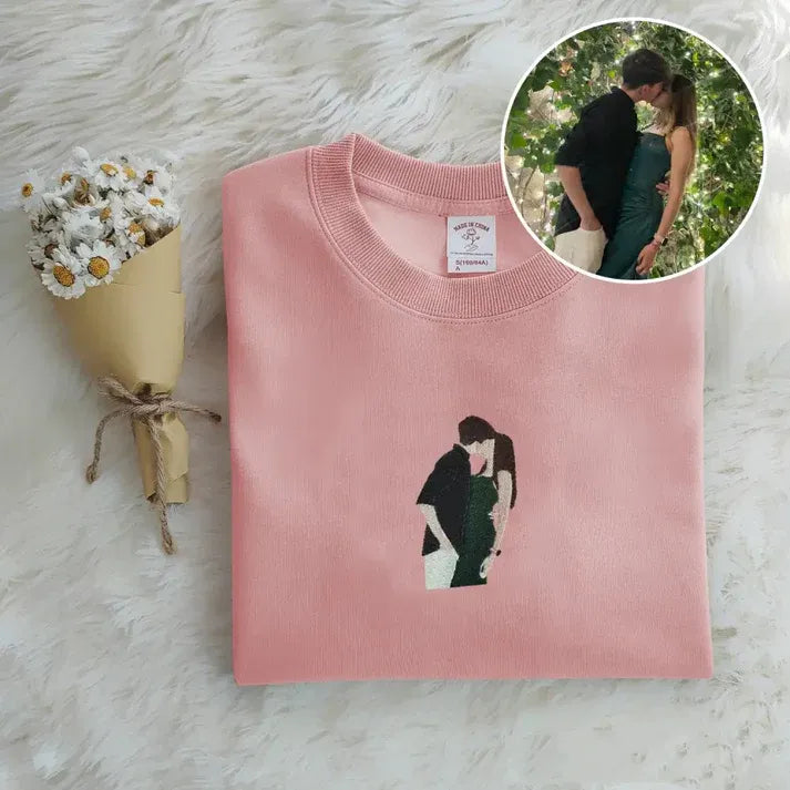 Custom music player couple photo embroidered sweatshirt - Tiuous