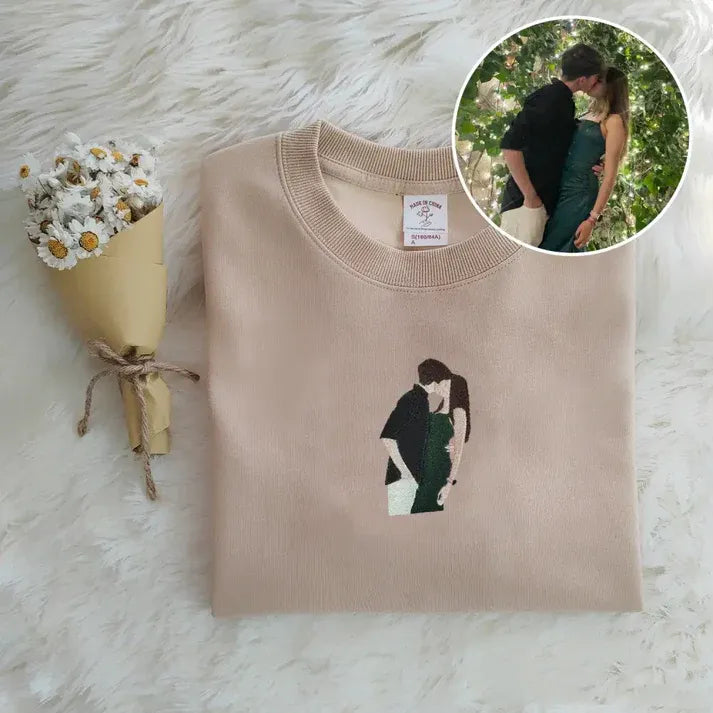 Custom music player couple photo embroidered sweatshirt - Tiuous