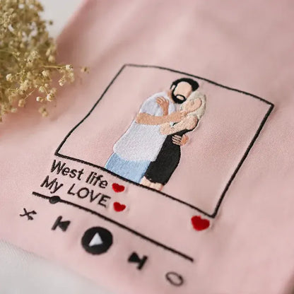 Customized embroidered T-shirts for couples, music player borders can be added - Tiuous