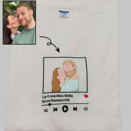 Customized music player embroidered T-shirt for couples - Tiuous