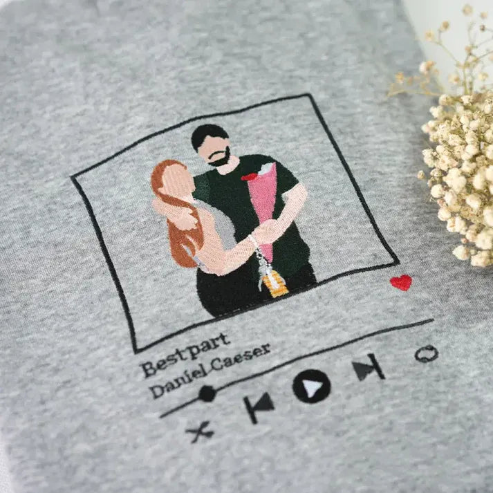Gray couples custom embroidered hoodie - Tiuous