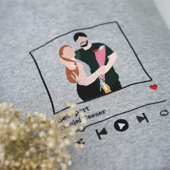 Gray couples custom embroidered hoodie - Tiuous