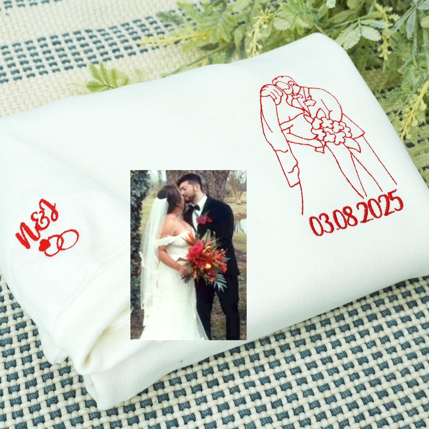 Custom Couple Portrait Embroidered Hoodie