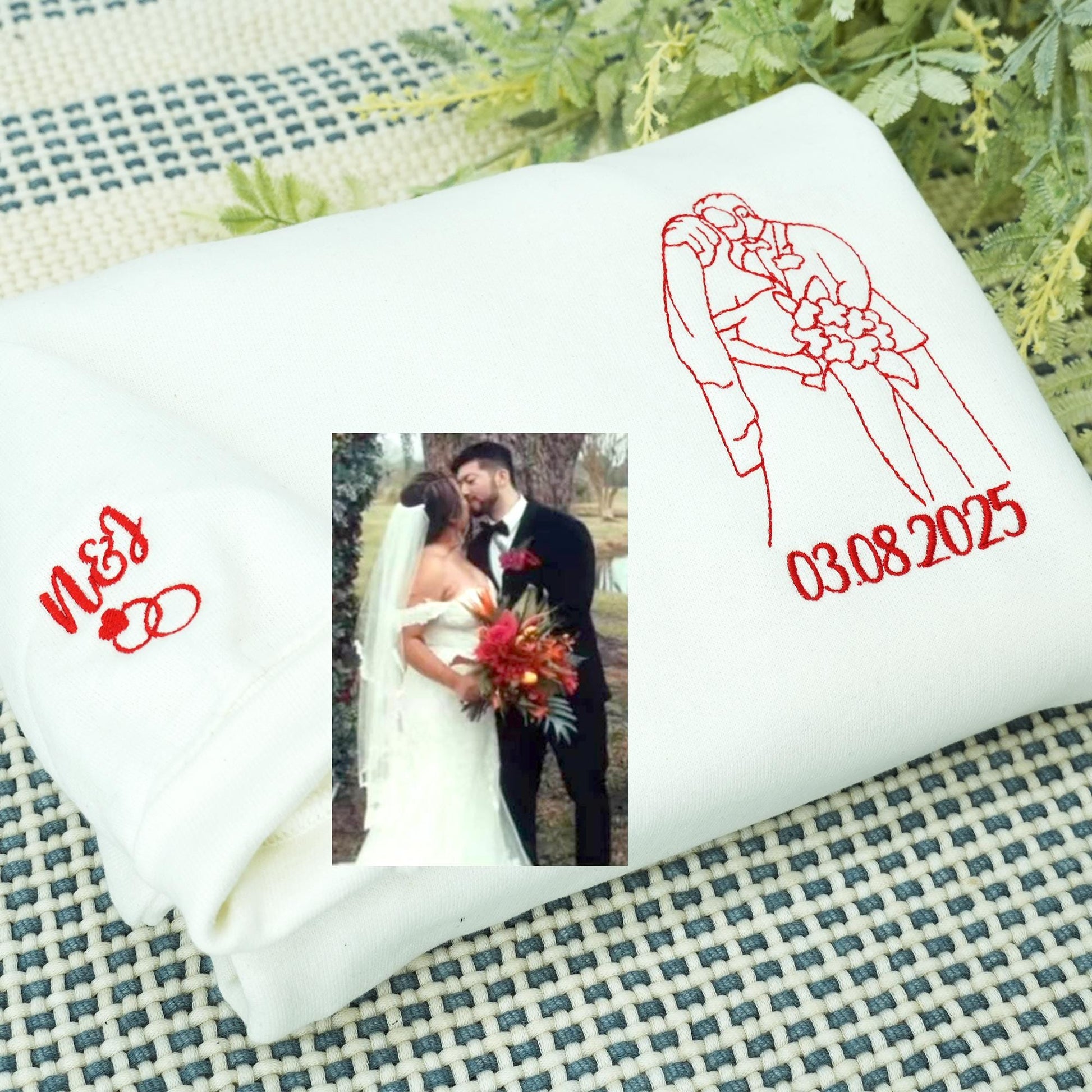 Custom Couple Portrait Embroidered Hoodie