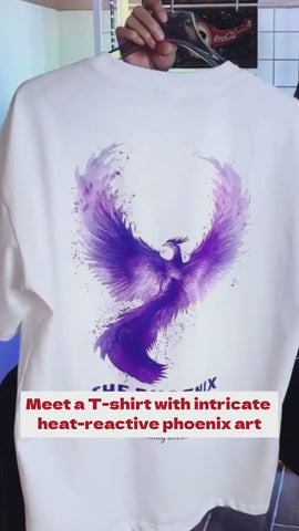 New Arrivals Summer Thermochromic Effect Phoenix Rebirth Print Pure Cotton Loose Crew Neck Couple Tee