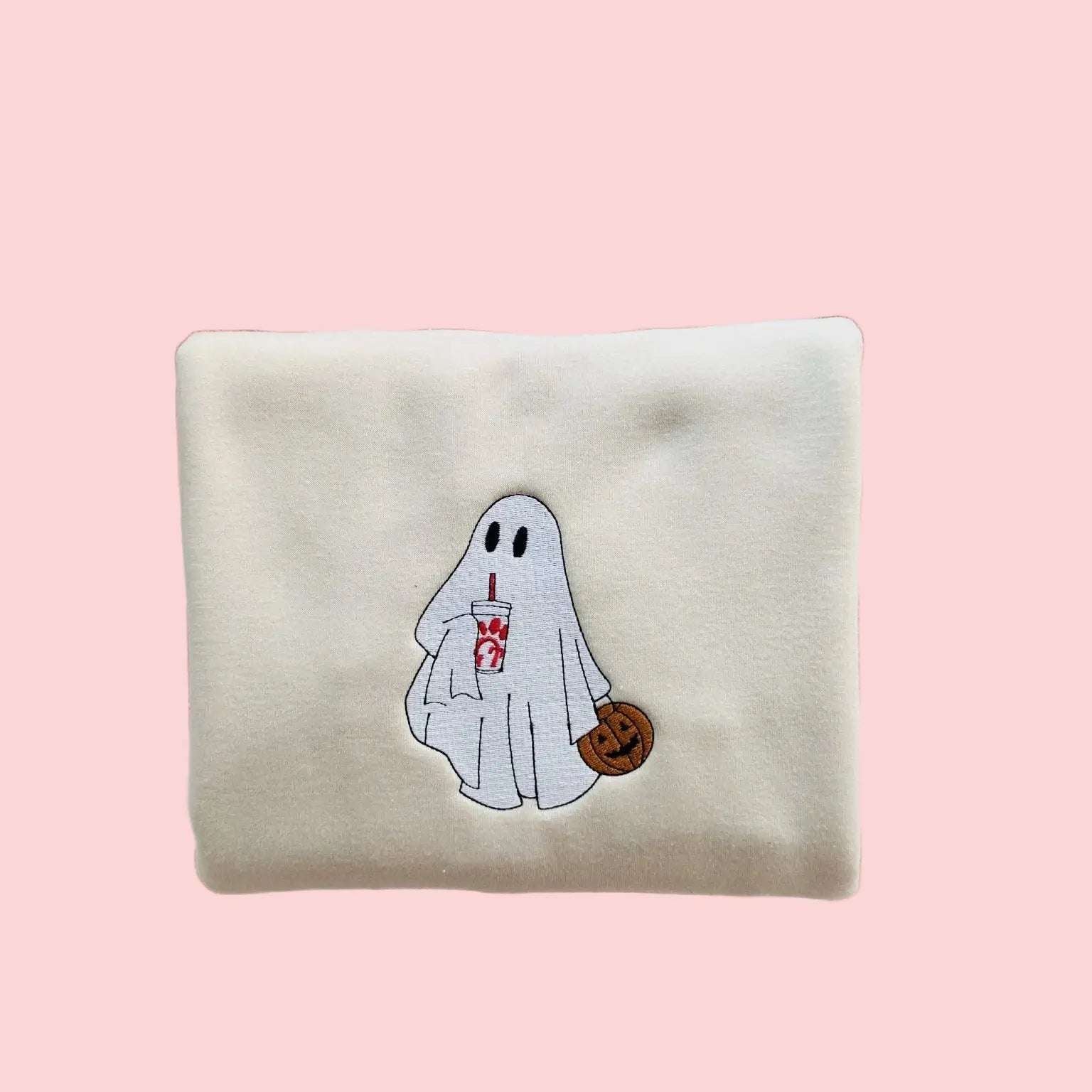 Personalized Ghost Drinking Embroidered Sweatshirt